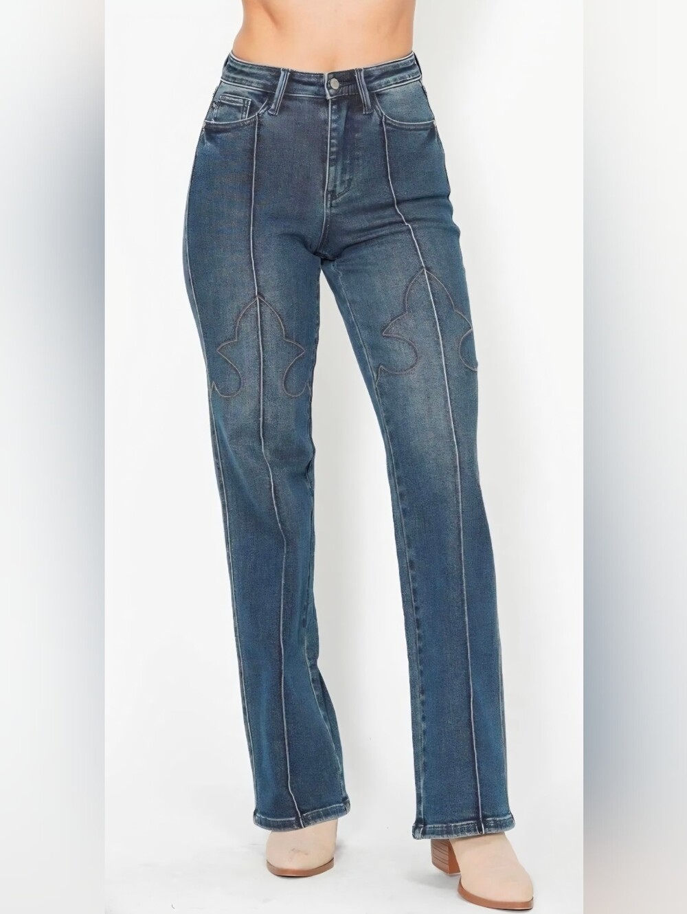 Judy Blue High Waist Western Stretch Jeans Decorative Front Seams Size 13/31